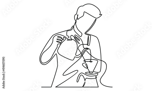Continue line of barista pouring milk to coffee