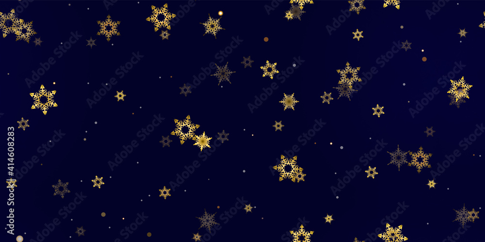 Naklejka premium Gold Falling Snowflakes seamless pattern.