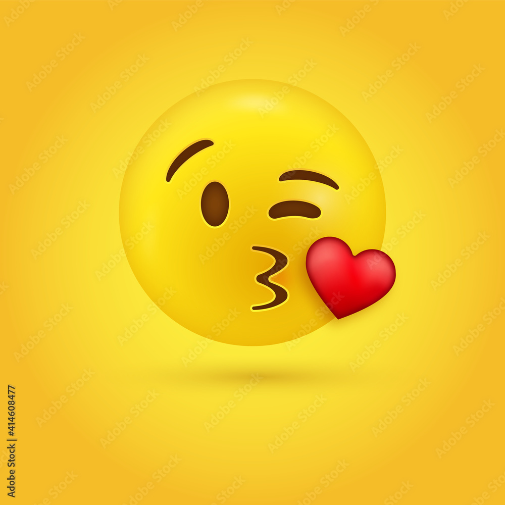 3d kiss face, Kissing face emoji with red heart, Blowing a Kiss emoticon Stock Vector Adobe Stock