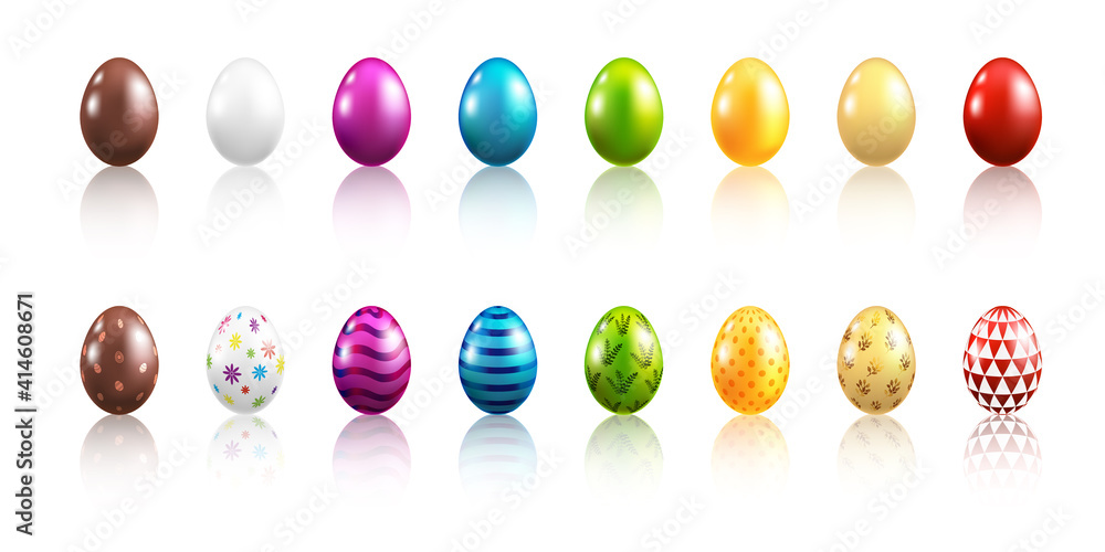 Set of Easter eggs with shadow, isolated on white.