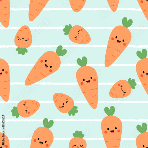 Seamless pattern with carrots cartoon on stripe green background vector illustration.