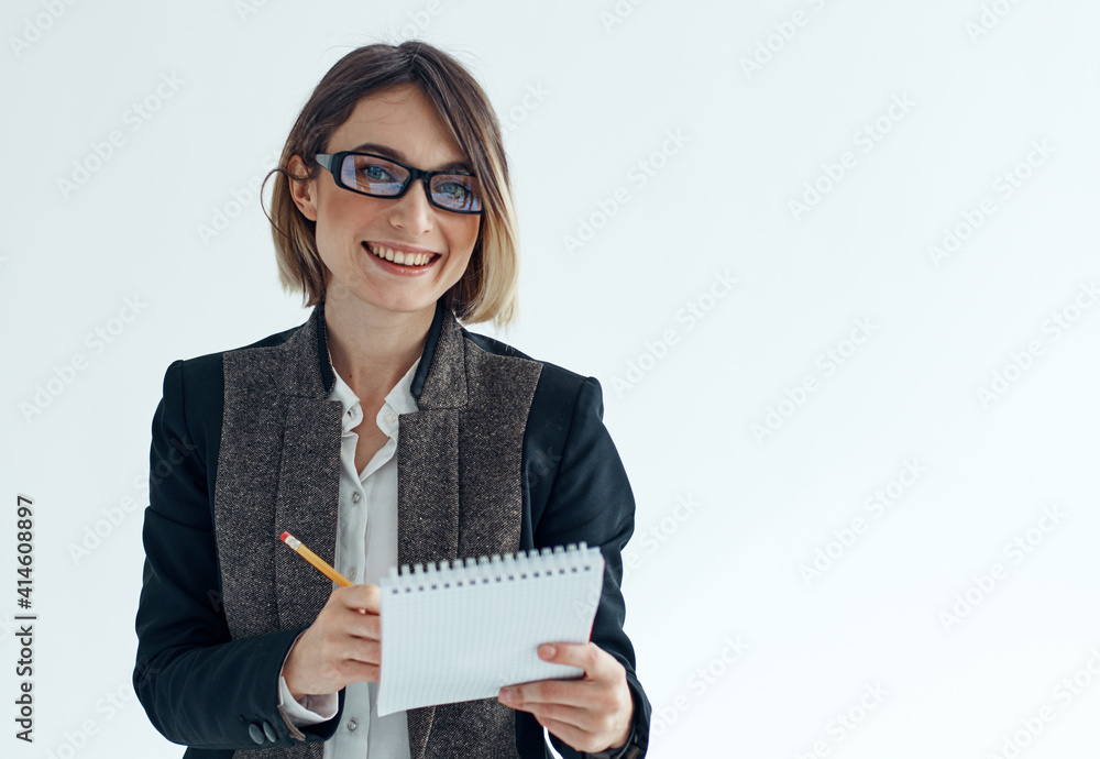 Business woman secretary psychologist documents glasses suit Business woman secretary psychologist documents glasses suit