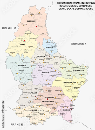 administrative and political vector map Grand Duchy of Luxembourg