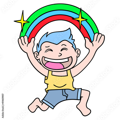 happy boy celebrate dream holiday, doodle icon image kawaii