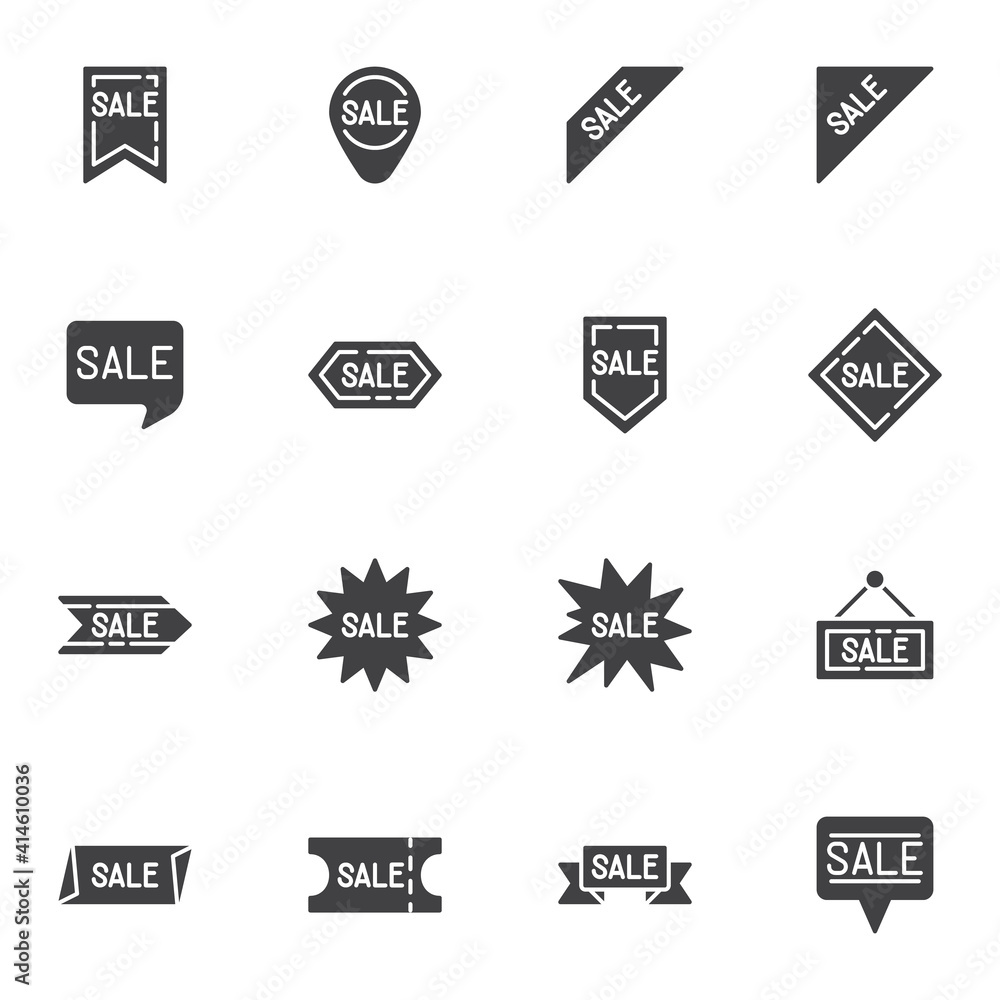 Special offer badge vector icons set, modern solid symbol collection, filled style pictogram pack. Signs, logo illustration. Set includes icons as price tag, discount label, sale badge