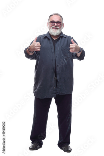 happy bearded man showing thumbs up . isolated on a white background.