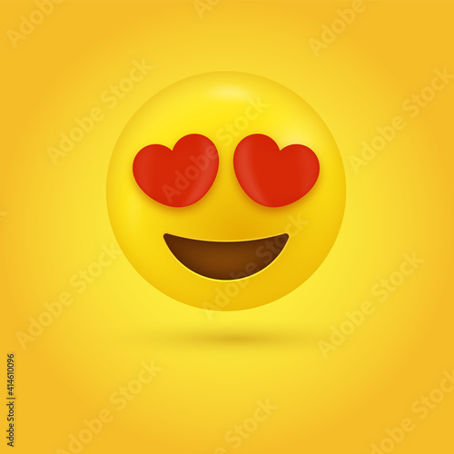 Title: 3d love eyes emoji, Smiling emoticon Face with Heart Eyes, happy smiley emoji with heart face, feelings emotion

