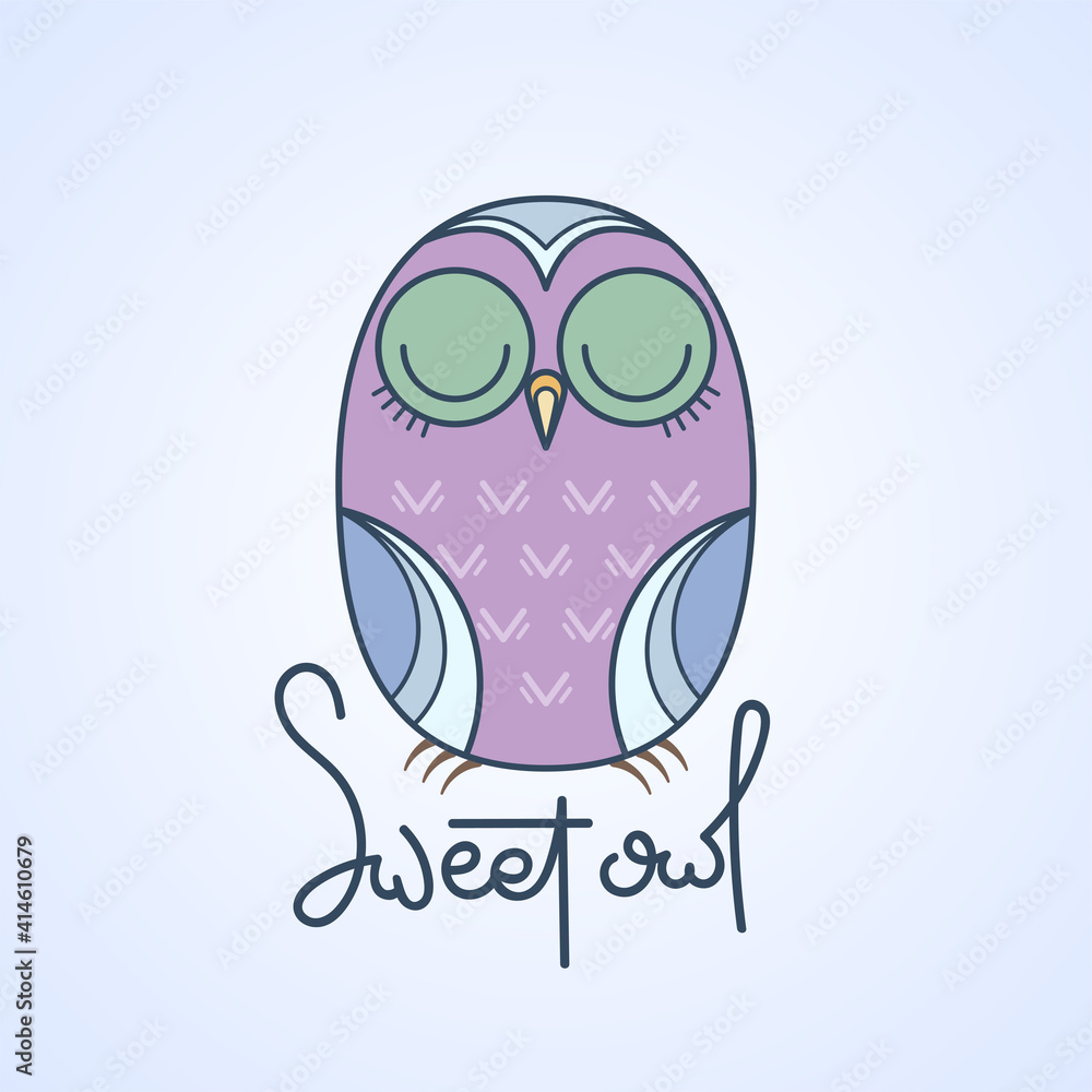Sweet owl logo. Doodel isolated emblem design. Kids education symbol Sweet owl logo. Doodel isolated emblem design. Kids education symbol