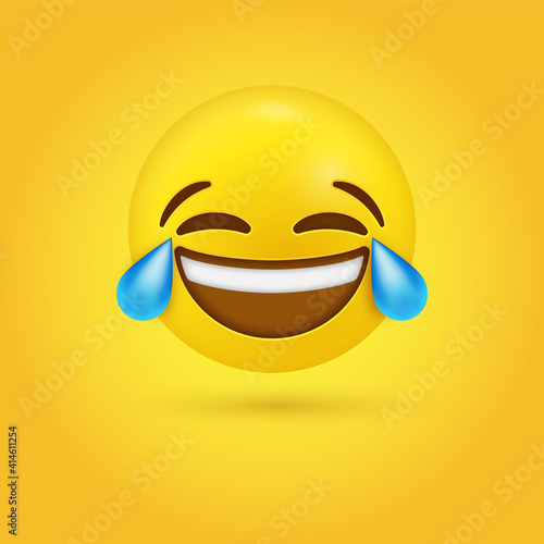 3d Laughing emoji Face with Tears of Joy, laugh Crying emoticon, happy LOL character, smiling eyes with tears emotion