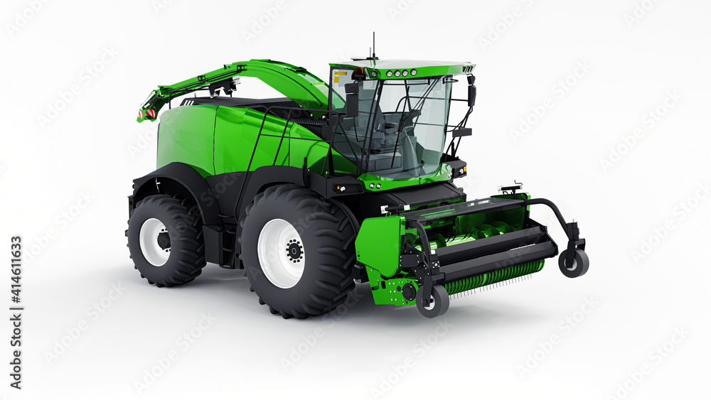 Green modern combine on a white background. 3d rendering. Green modern combine on a white background. 3d rendering.