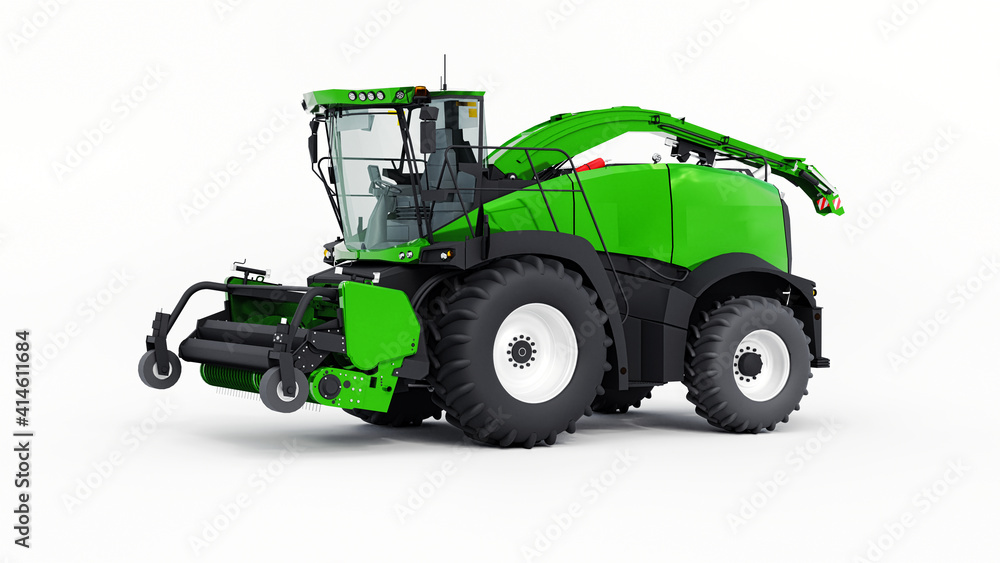 Green modern combine on a white background. 3d rendering. Green modern combine on a white background. 3d rendering.