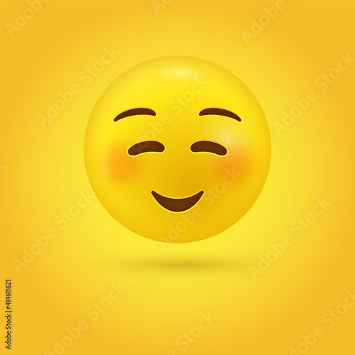 3d happy Smiley Face with Smiling Eyes rosy cheeks and  closed eyes - cute emoticon - yellow emotion for social media and network platforms