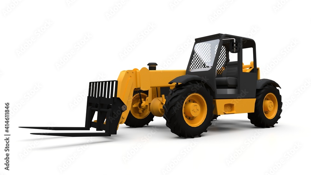 Forklift truck on a white isolated background. 3d rendering.