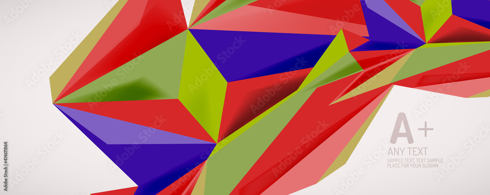 Vector triangle geometric backgrounds. Low poly 3d shape on light backdrop. Vector illustration for covers, banners, flyers and posters and other designs Vector triangle geometric backgrounds. Low poly 3d shape on light backdrop. Vector illustration for covers, banners, flyers and posters and other designs