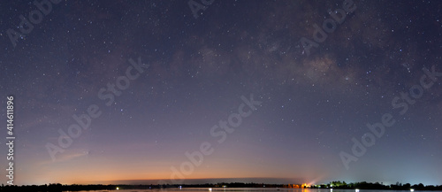 The Panorama view Milky Way is the galaxy at Huai San Ang Nam, Sisaket City