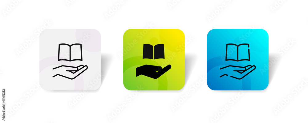 pixel perfect hand with book donation charity education icon set in line, solid, glyph, 3d gradient style pixel perfect hand with book donation charity education icon set in line, solid, glyph, 3d gradient style