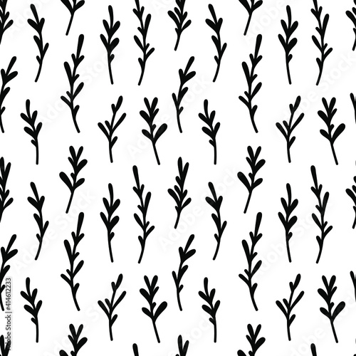 Fototapeta Naklejka Na Ścianę i Meble -  Vector seamless pattern with lavender branches. Doodle herbal pattern.