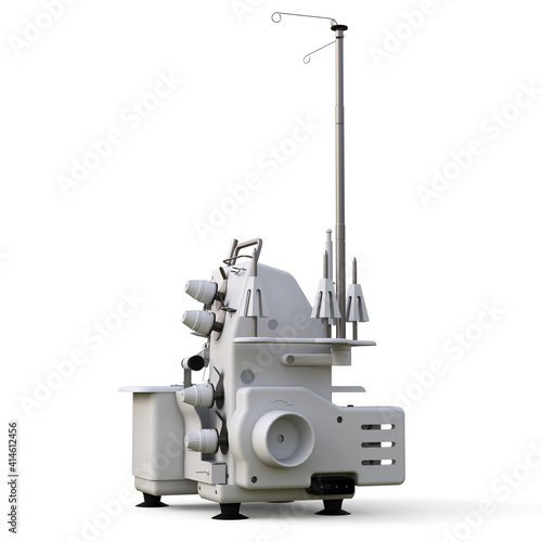 Overlock on a white background. Equipment for sewing production. Sewing clothes and textiles. 3d illustration. © whitecityrecords