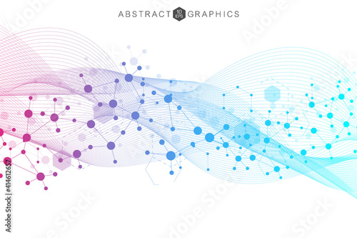 Modern futuristic background of the scientific hexagonal pattern. Virtual abstract background with particle, molecule structure for medical, technology, chemistry, science. Social network vector.