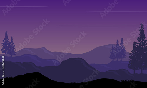 Stunning evening mountain views from the edge of the city. Vector illustration