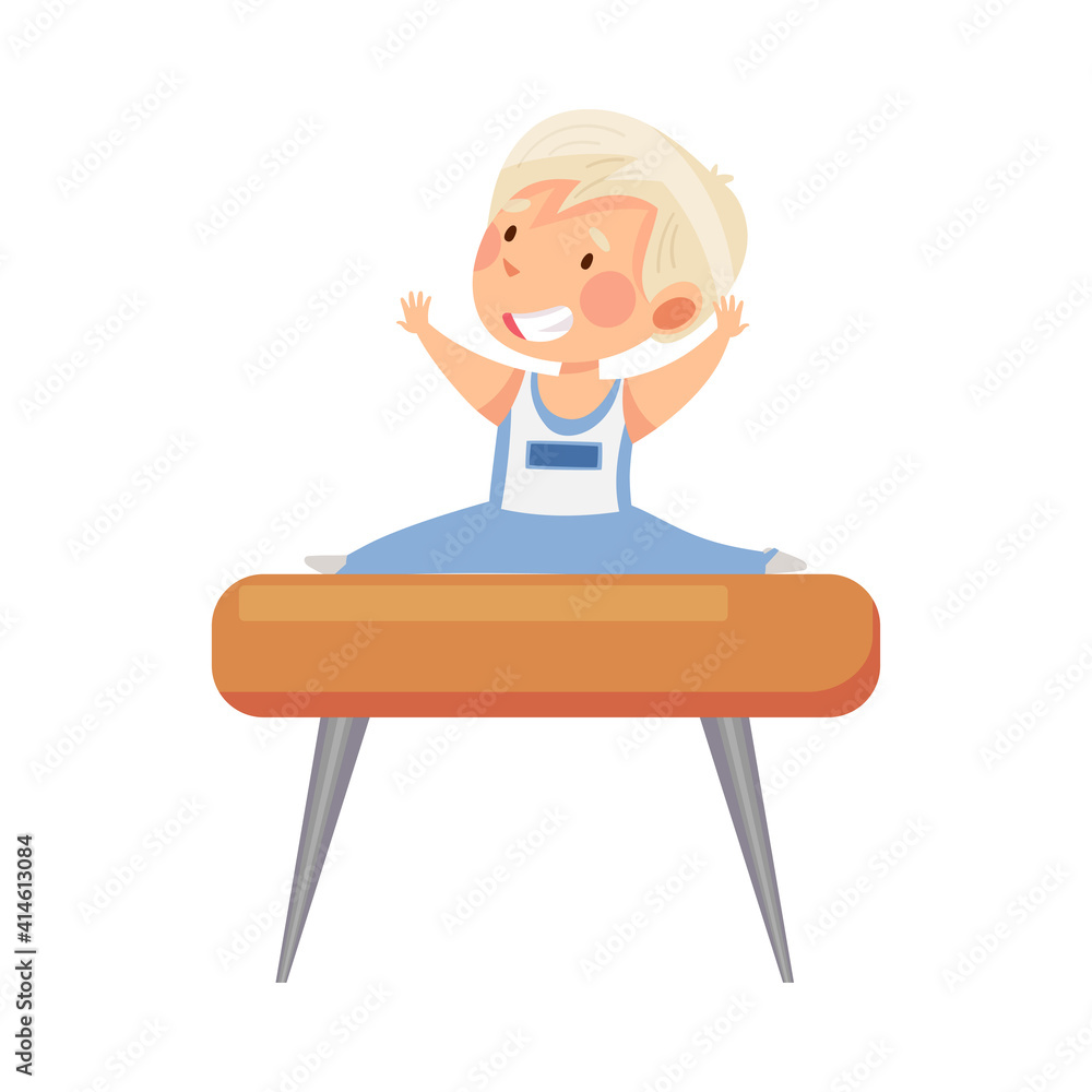 Beaming Boy Doing Gymnastics Vaulting on Pommel Horse Vector Illustration Beaming Boy Doing Gymnastics Vaulting on Pommel Horse Vector Illustration
