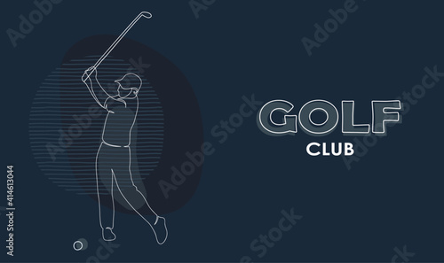 Golf club brochure, golf player one line sketch illustration, man playing golf silhouette vector