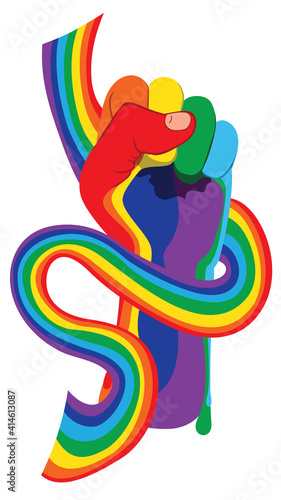 Rainbow clenched fist with ribbon