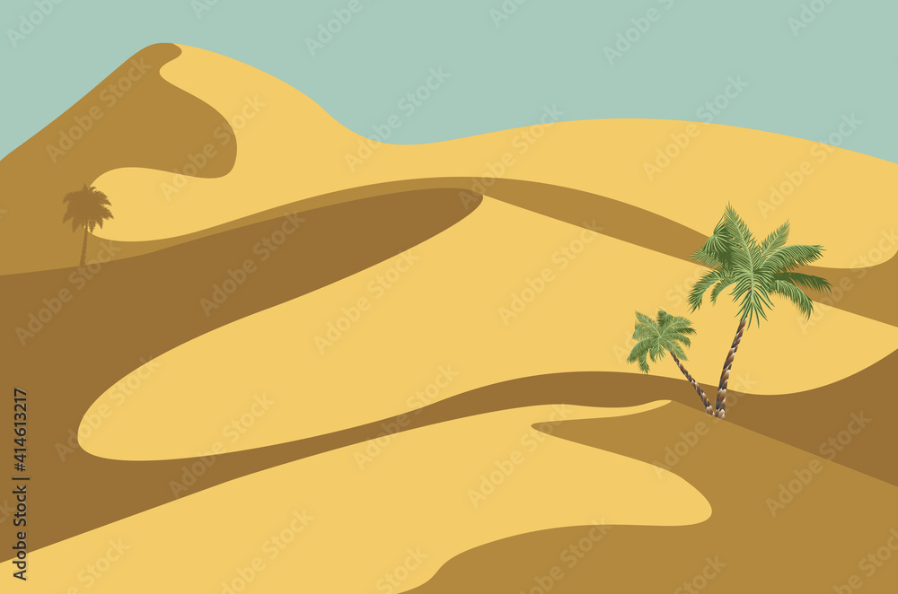Retro desert dunes and palms