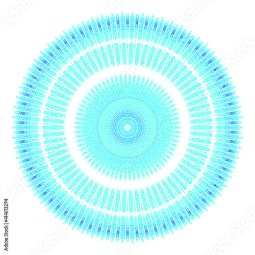  Creative blue points round symbol. Abstract symmetrical logo. Mosaic blue beads. Circle dots modern pixel flora art icon. Pattern ornament decorative illustration eps10.