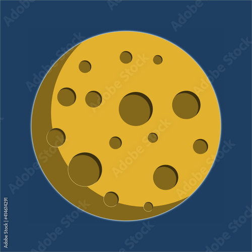 icon Full Moon in flat dasign style. Night space astronomy and nature moon icon. Gibbous vector on dark background. Cartoon planet moon icon.
