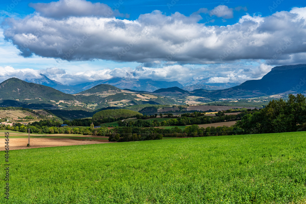 Trieves valley with the Vercors mountain range near Bourg Saint Maurice, France