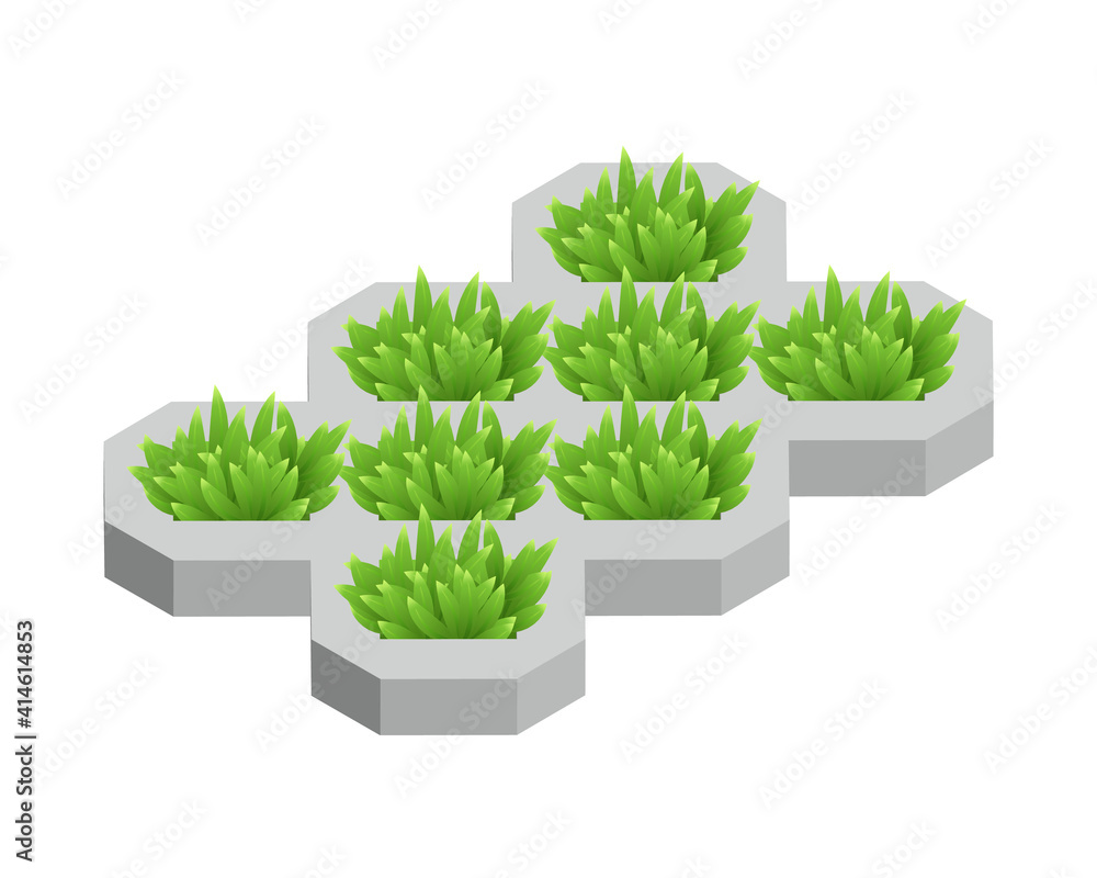 Isometric vector illustration concrete grid pavement with green grass  isolated on white background. Realistic turfstone icon in flat cartoon  style. Pavement floor brick. Street tile. Green grass lawn. Stock Vector |  Adobe