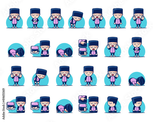 Bundle Set Illustration Vector Graphic of Muslim Boy Praying Character.. Perfect for Ramadan Posters, Presentations.. etc
