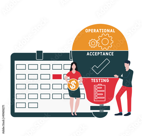 Flat design with people. OAT - Operational Acceptance Testing. acronym, business concept background.   Vector illustration for website banner, marketing materials, business presentation, online
