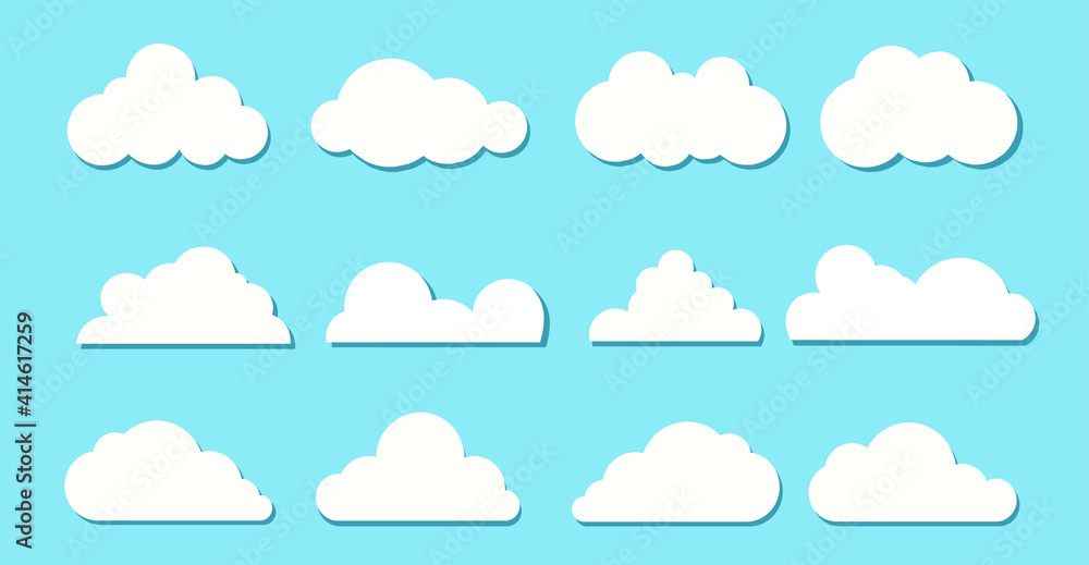 Cloud Icons Set in trendy flat style isolated on blue background. Cloud symbol for your web site design Cloud Icons Set in trendy flat style isolated on blue background. Cloud symbol for your web site design