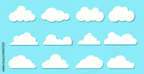 Cloud Icons Set in trendy flat style isolated on blue background. Cloud symbol for your web site design