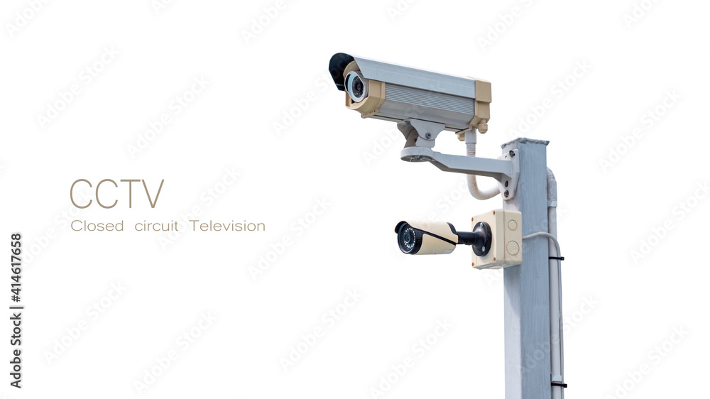 Modern CCTV security system on the wall. Smart camera theft protection. Clipping path.