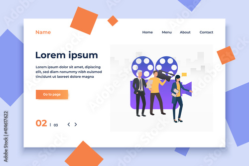 Television crew making reportage vector illustration. News, show, television studio. Broadcasting concept. Creative design for layouts, web pages, banners