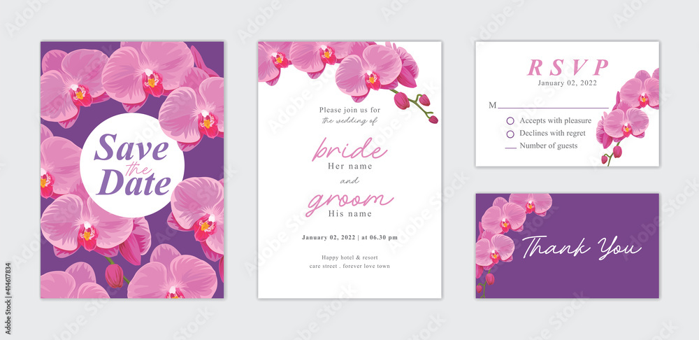 Beautiful Orchid flower background template. Vector set of floral element for wedding invitations, greeting card, envelope, voucher, brochures and banners design. Beautiful Orchid flower background template. Vector set of floral element for wedding invitations, greeting card, envelope, voucher, brochures and banners design.
