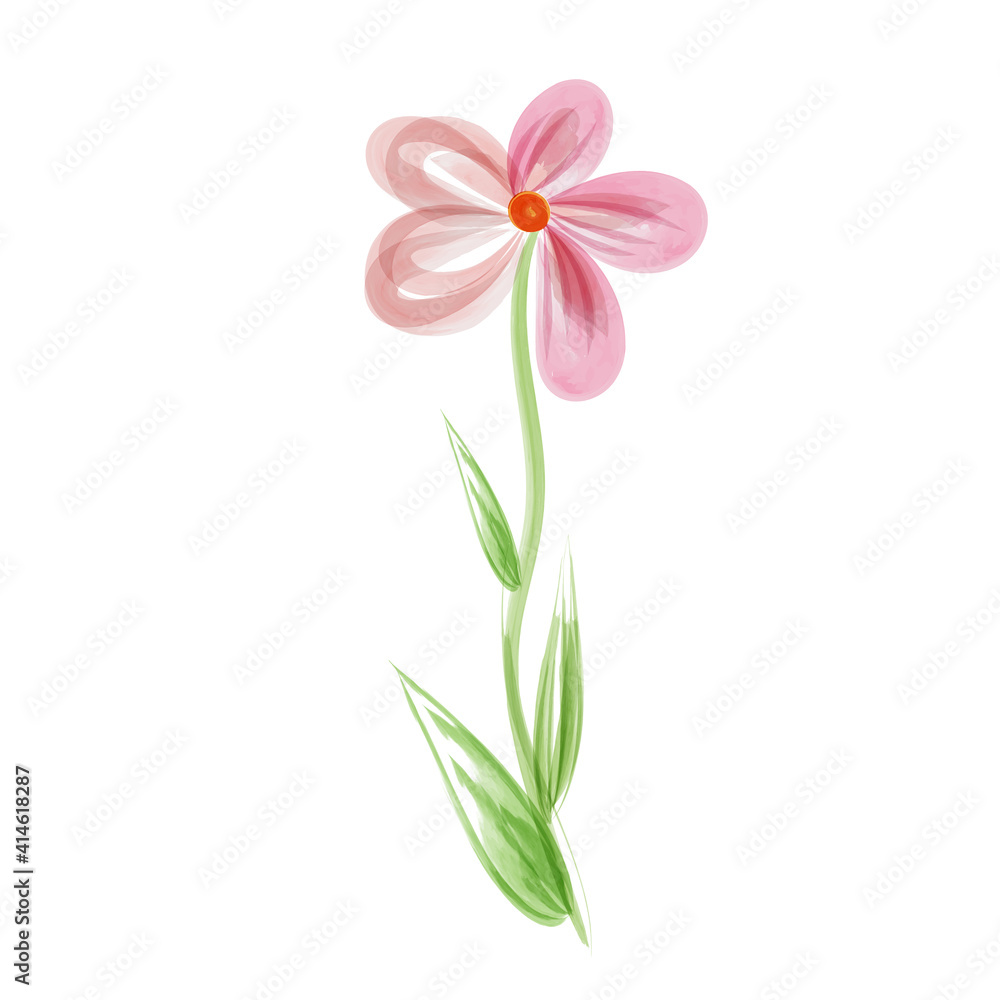 Vector decorative red flower isolated on a white background imitation of watercolor, for decoration of children's books, postcards