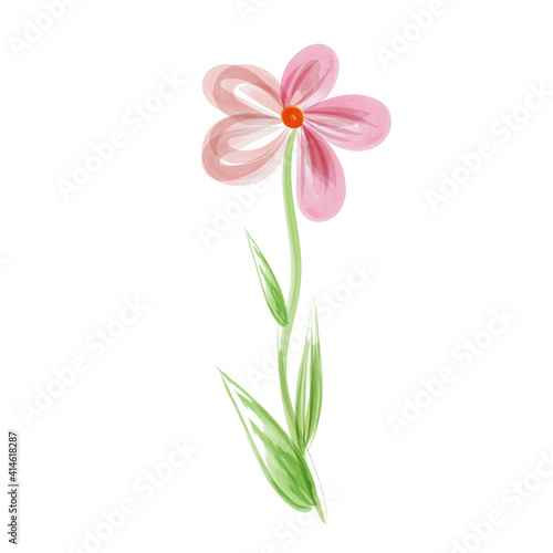 Vector decorative red flower isolated on a white background imitation of watercolor, for decoration of children's books, postcards © Valentina