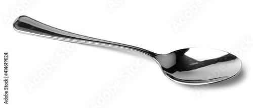 Silver spoon isolated on white background close up