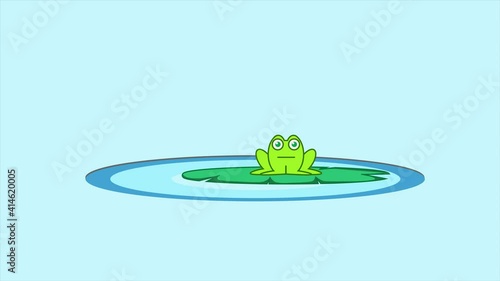 Frog on lily pad on pond.