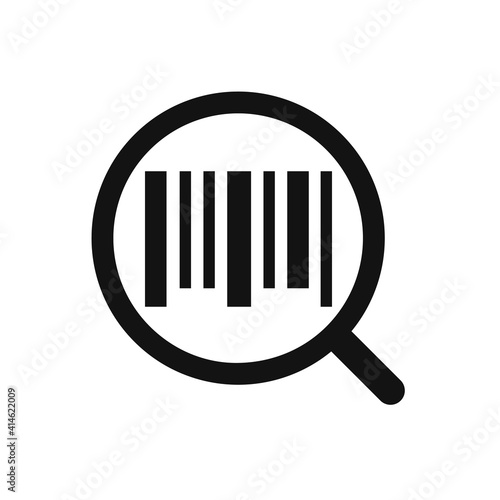 Search barcode flat icon isolated on white background. Magnifying glass searching barcode.