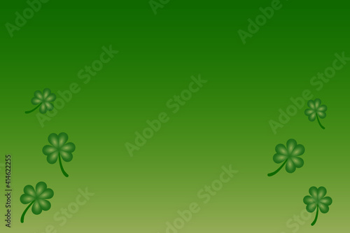 The green leaves isolated on the gradient green background. In concept the Saint Patrick day.