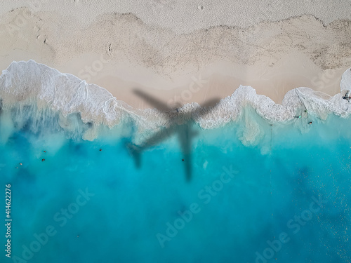 Drone photo Grace Bay, Providenciales, Turks and Caicos, airplane shadow