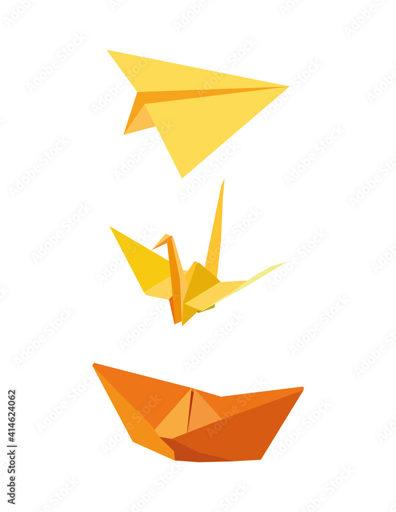paper airplane, paper bird and paper ship, vector illustration

