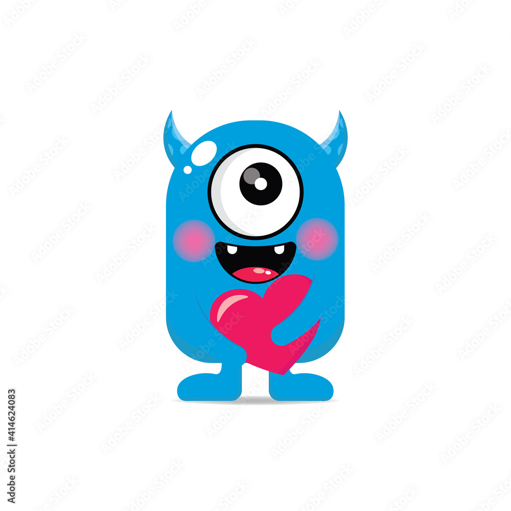 cute monsters holding hearts  mascot kawaii