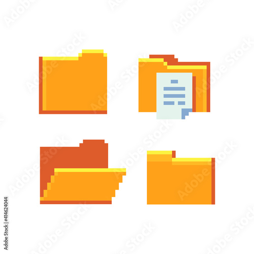 Folders set. Pixel art icon. Isolated vector illustration. Old school computer graphic style.