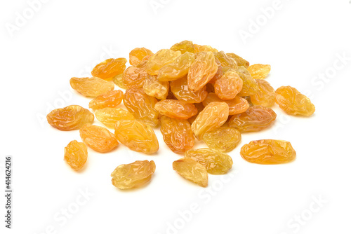 Yellow Raisins isolated on white background.